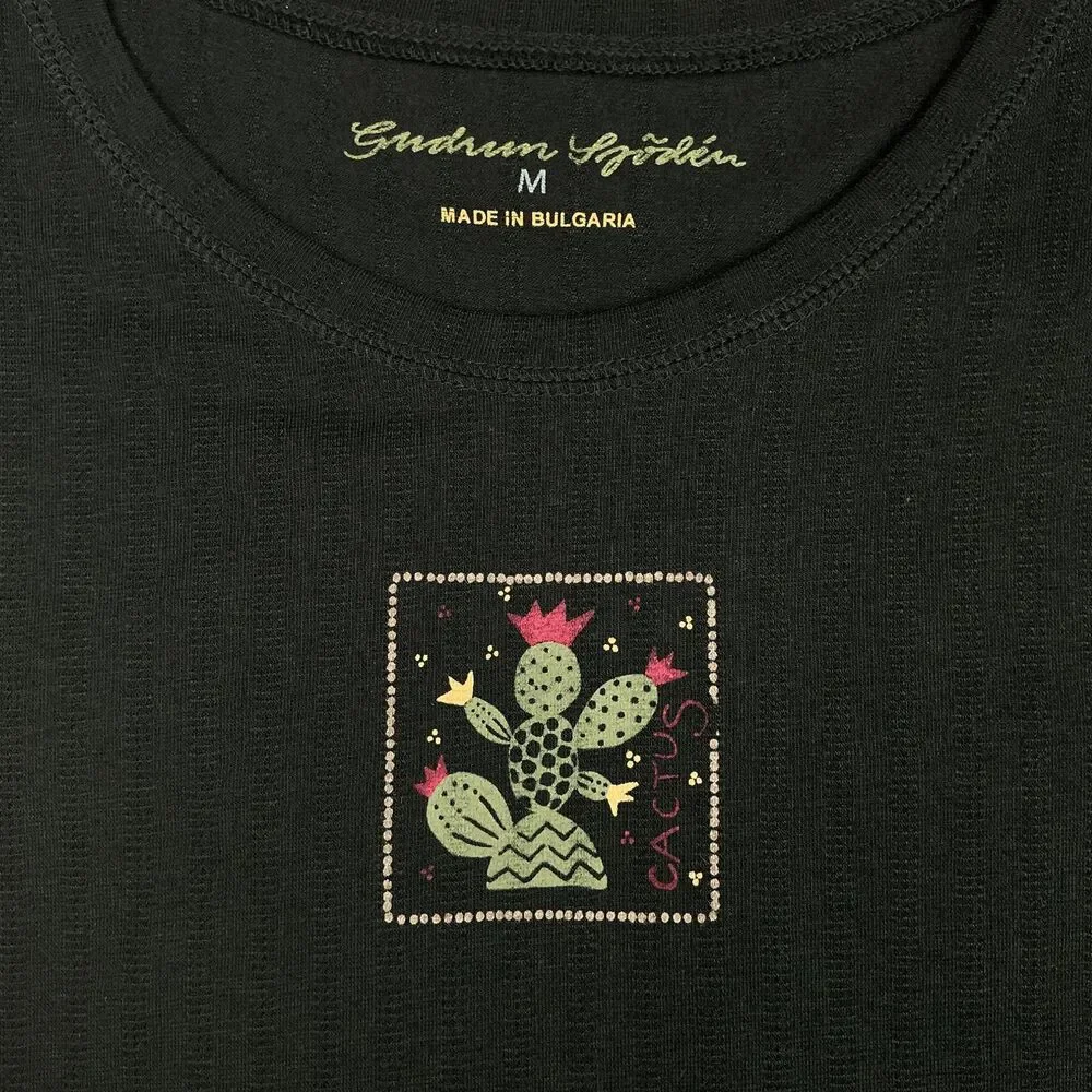 Gudrun Sjoden Cactus Graphic Tee Shirt Top Women's M Short Sleeve Crew BOHO Art - Picture 2 of 12